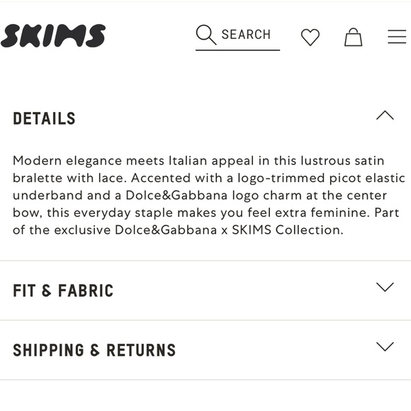 ❌SOLD❌ NWT Skims x Dolce & Gabbana Stretch Satin Triangle Bralette in Onyx - Picture 7 of 8